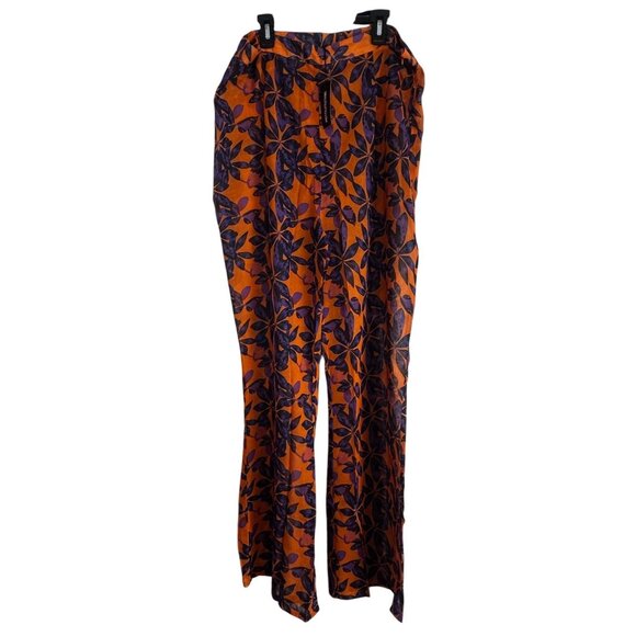 PrettyLittleThing Womens High-Waisted Sheer Pants Sz12 Beach Flares Floral pants - Picture 2 of 11